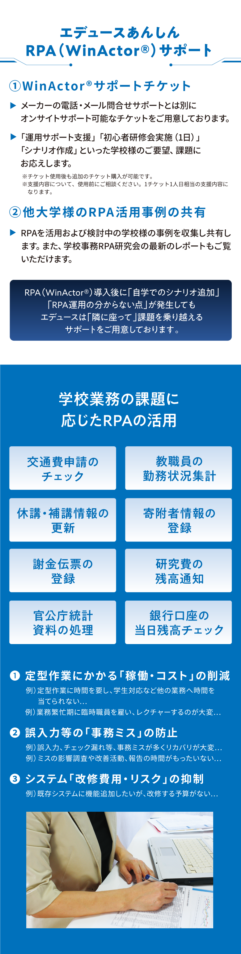 エデュースあんしんRPA（WinActor®）サポート 学校業務の課題に応じたRPAの活用